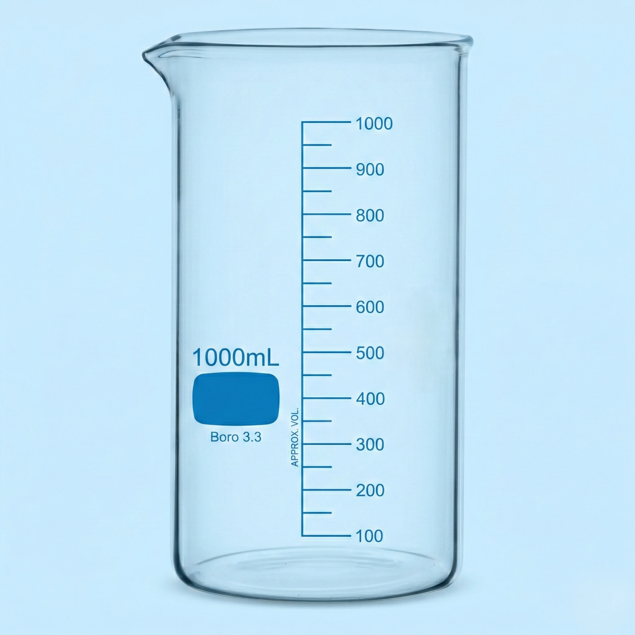 Berzelius Tall Form Borosilicate 3.3 Laboratory Beaker with Narrow Slender Profile and Pouring Spout