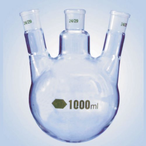 3-Neck Round Bottom Borosilicate Glass Flask with Center and Angled Side Sockets